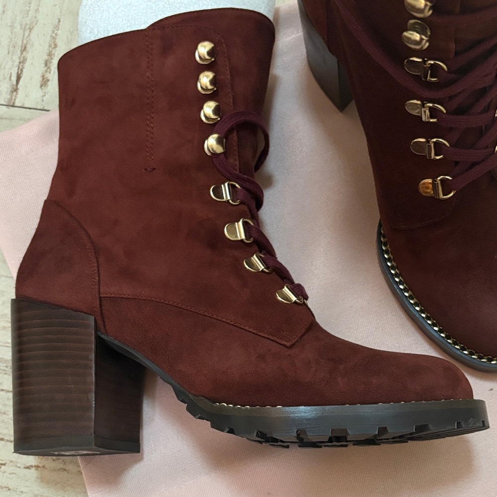 Stuart Weitzman Women's Lace-Up Burgundy Boots size 7 - Picture 4 of 12